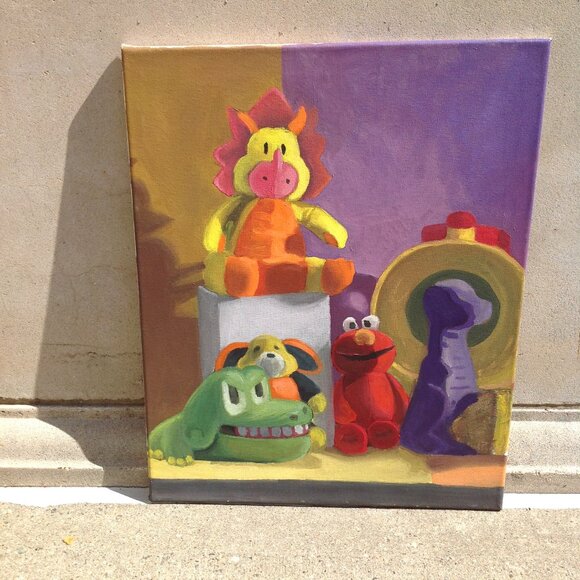 Unframed Original Art on Canvas "Favorite Plush Character Corner" 16" x 20" - Picture 4 of 12